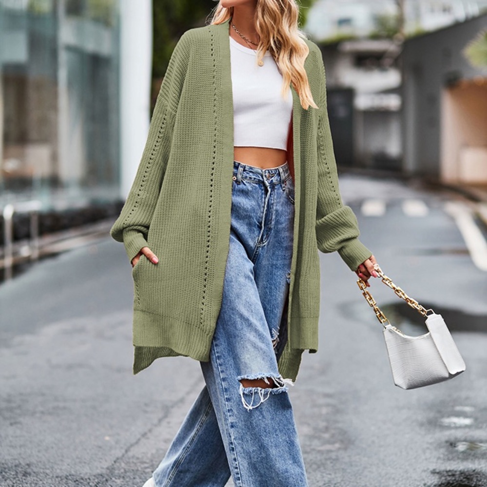 Long Sleeve Waffle-Knit Cardigan - Picture 9 of 16